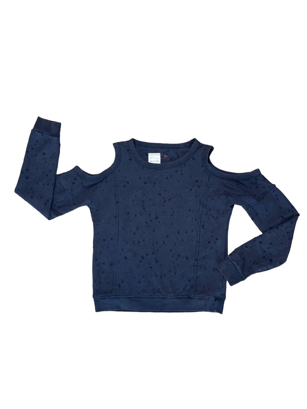 HUDSON KIDS Black Grey Sheldon Cold Shoulder Distressed Sweatshirt Girls Size XL